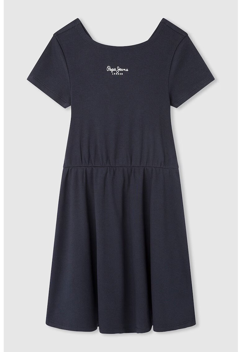 Pepe Jeans London Rochie-tricou evazata cu decupaj pe partea din spate Olya - Albastru ultramarin