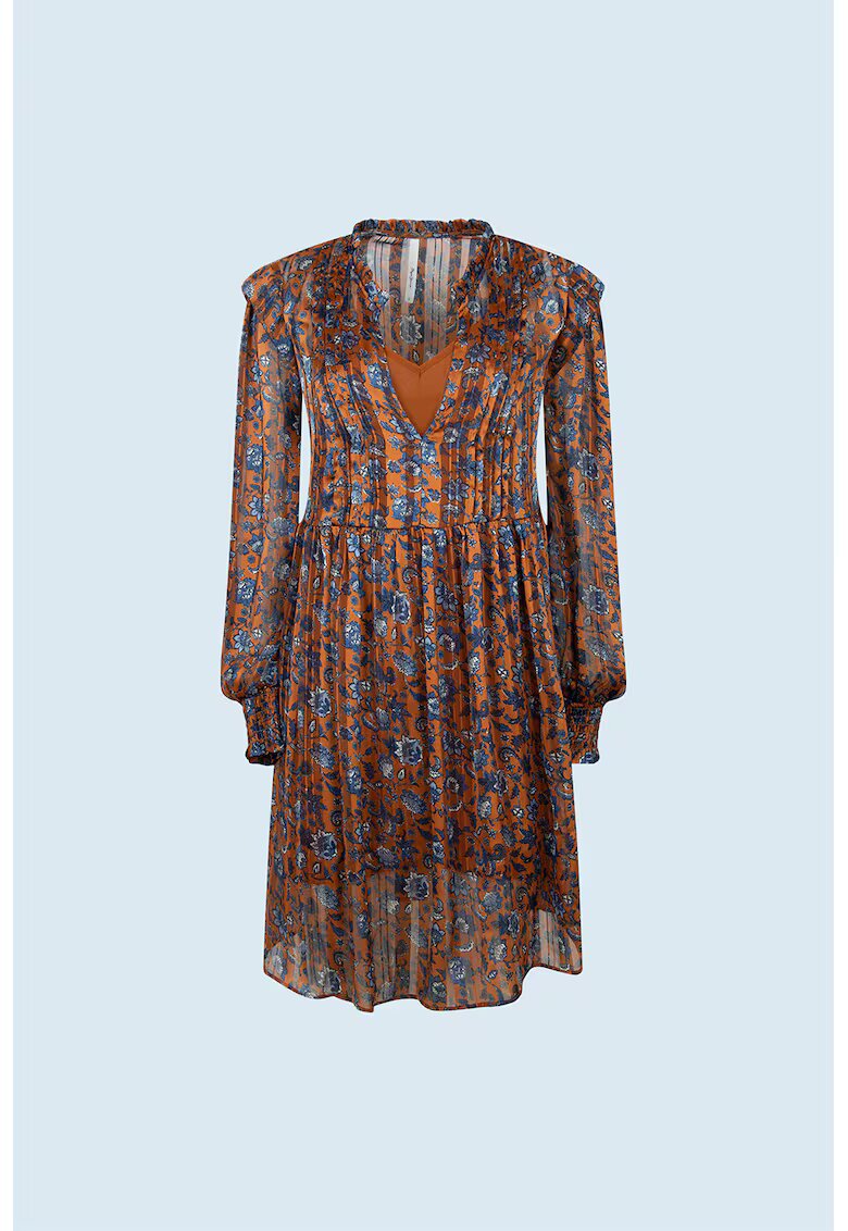 Pepe Jeans London Rochie-tunica cu model floral - Maro scortisoara/Albastru deschis