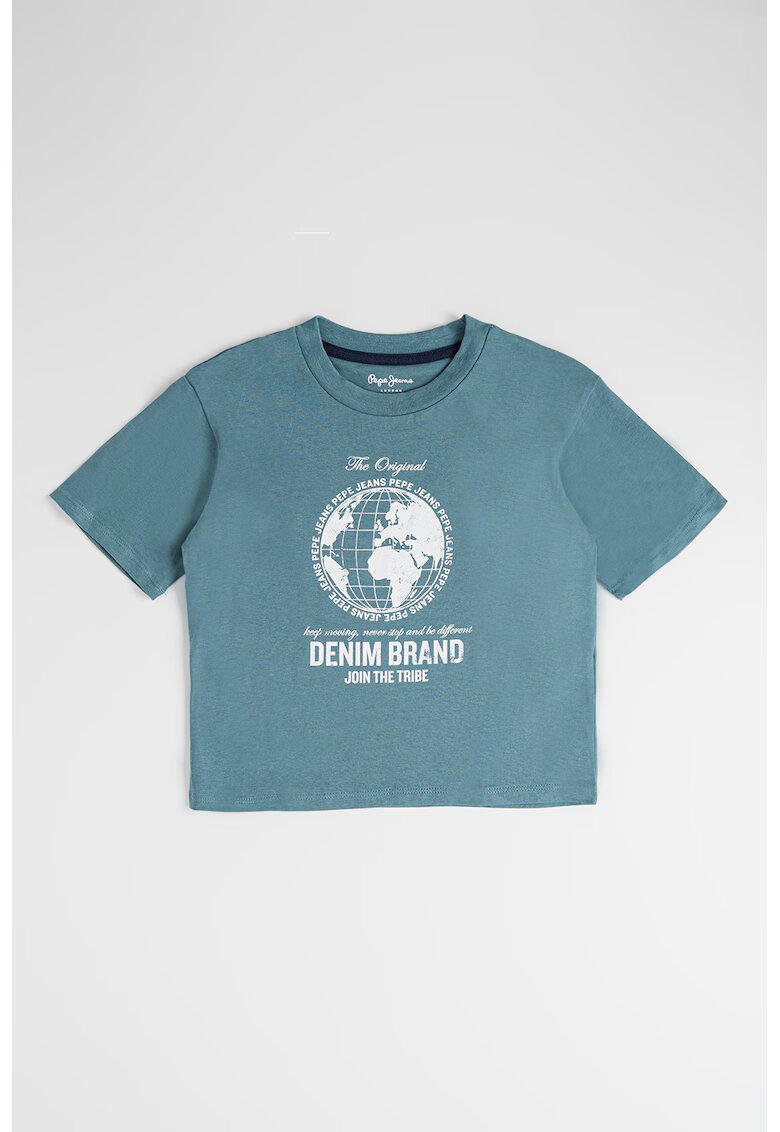 Pepe Jeans London Tricou cu decolteu la baza gatului si imprimeu grafic Medgar - Verde inchis