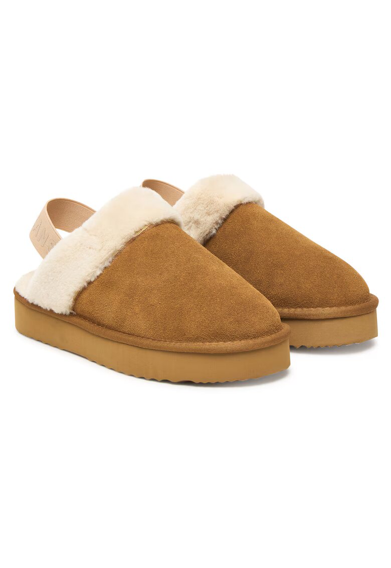 Pepe Jeans Papuci dama model 879 Dissy Tape - piele naturala - culoare cognac maro