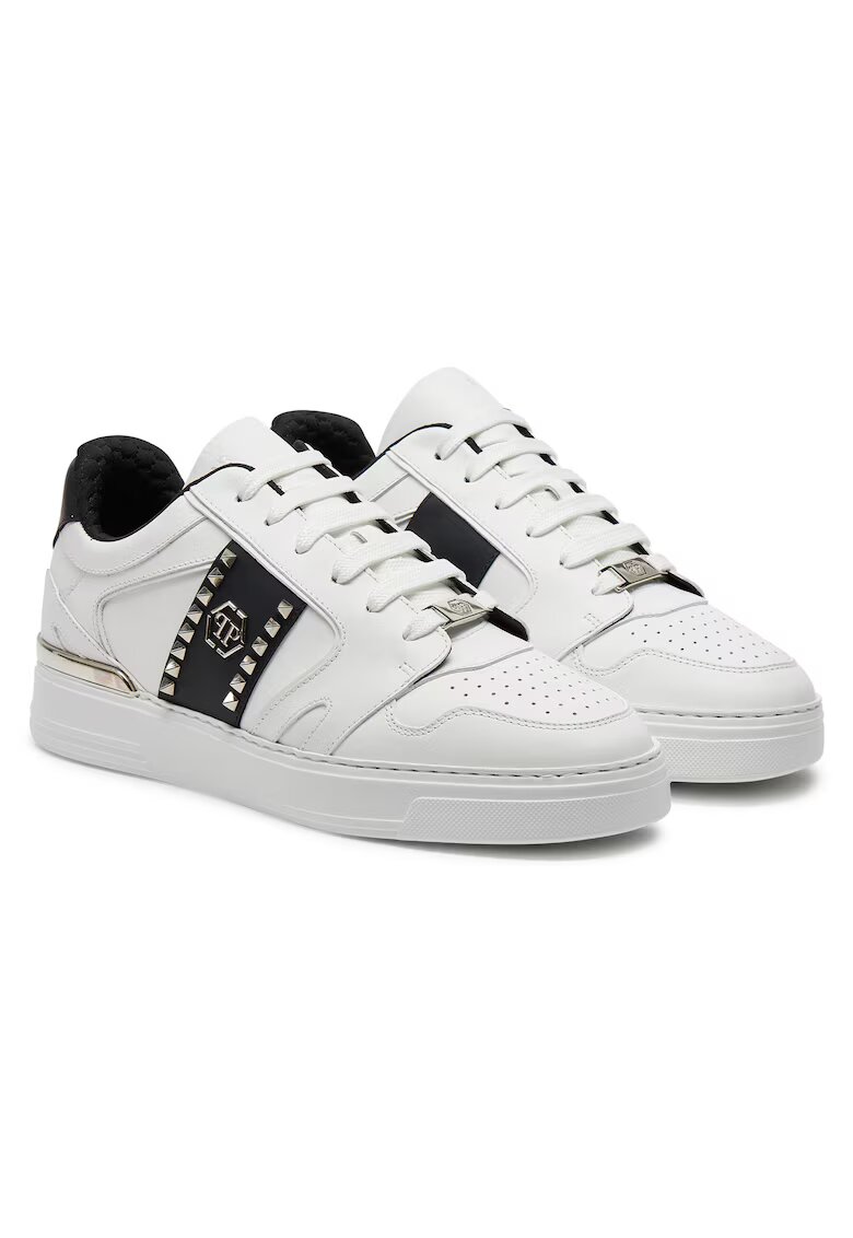 Philipp Plein Tenisi barbati piele naturala - alb/negru
