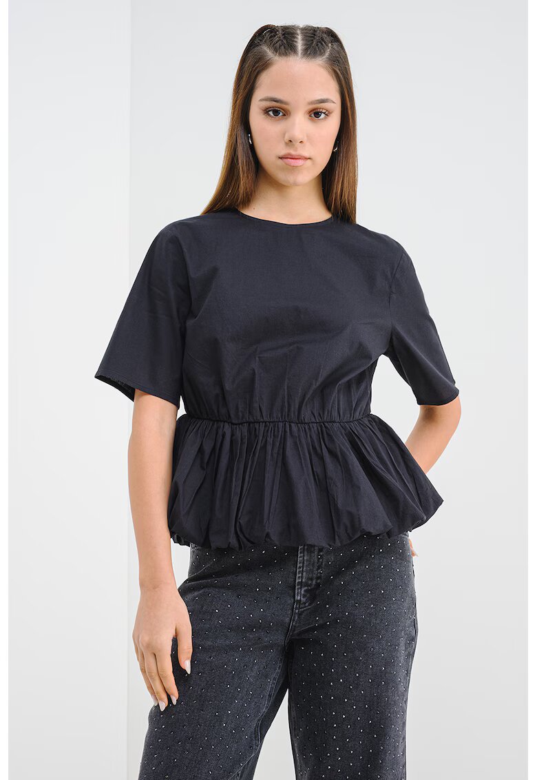 Pieces Blua din bumbac organic cu talie cu fronseuri - Negru