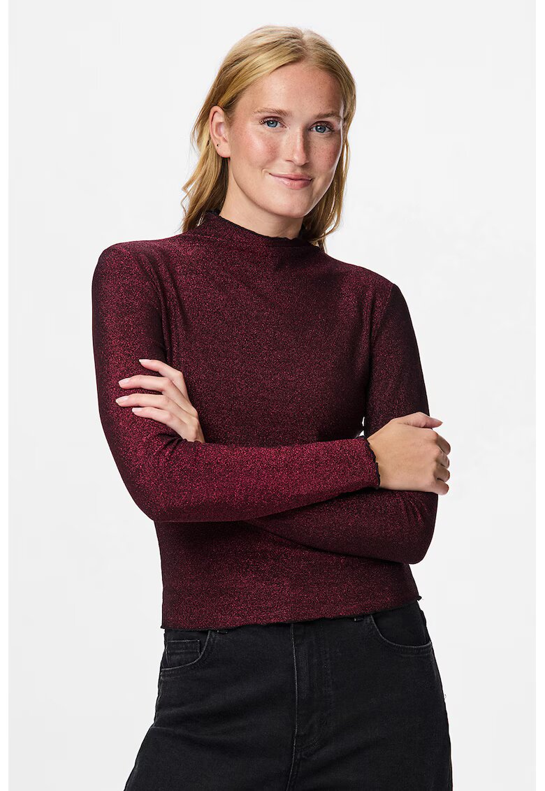 Pieces Bluza slim fit cu insertii stralucitoare - Visiniu
