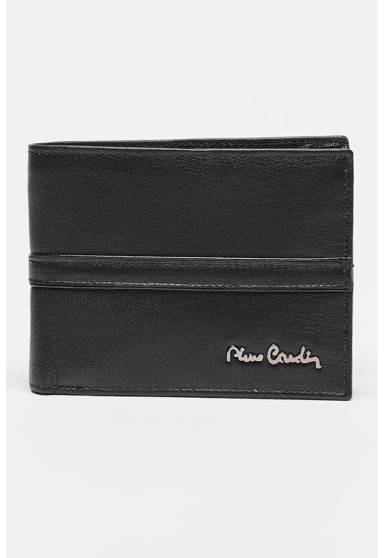 Pierre Cardin Portofel pliabil din piele cu detaliu cu logo - Negru