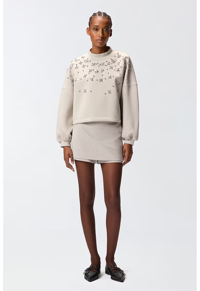 Pinko Bluza de trening decorata cu margele - Bej deschis