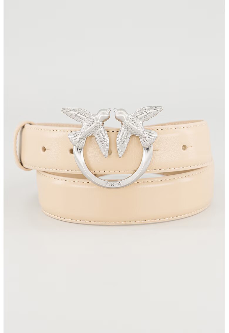 Pinko Curea de piele cu catarama cu logo - Maro taupe deschis