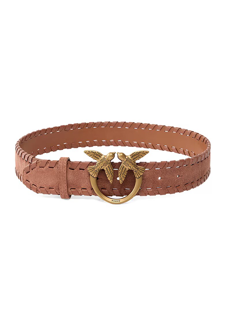 Pinko Curea de piele intoarsa cu catarama cu logo - Maro cognac