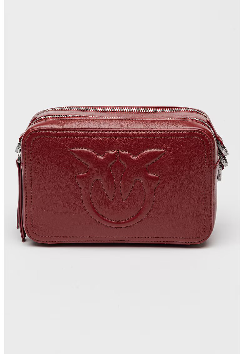Pinko Geanta crossbody de piele Carrie - Rosu inchis