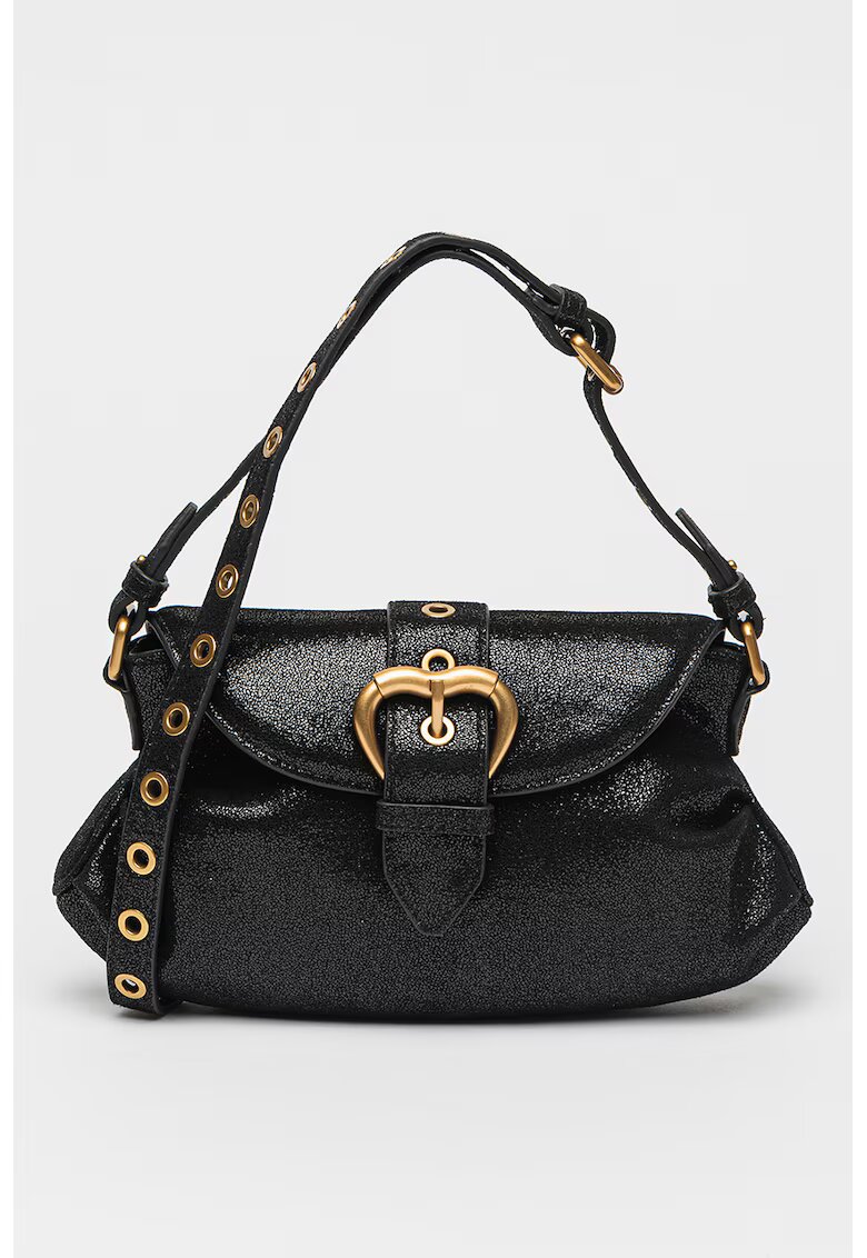 Pinko Geanta de piele cu bareta de umar si aspect stralucitor Jolene - Negru