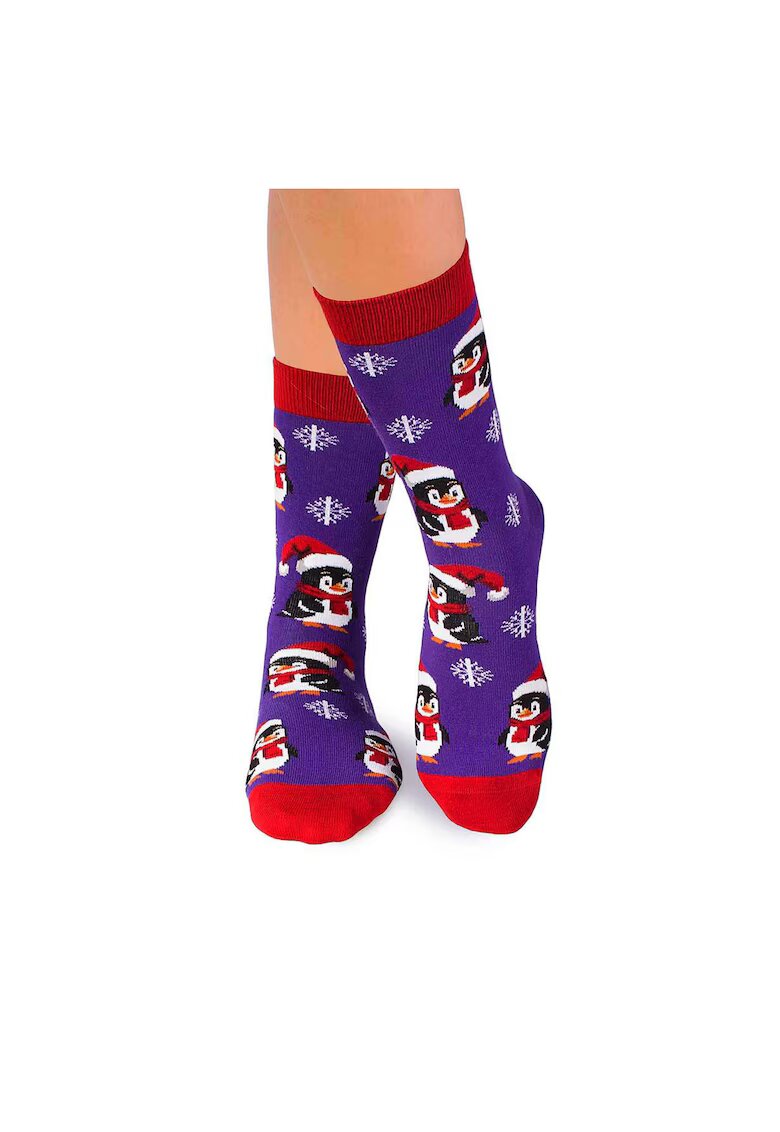 Pirin Hill Sosete bumbac de craciun Colour Cotton Pinguin Fericit Violet - Multicolor