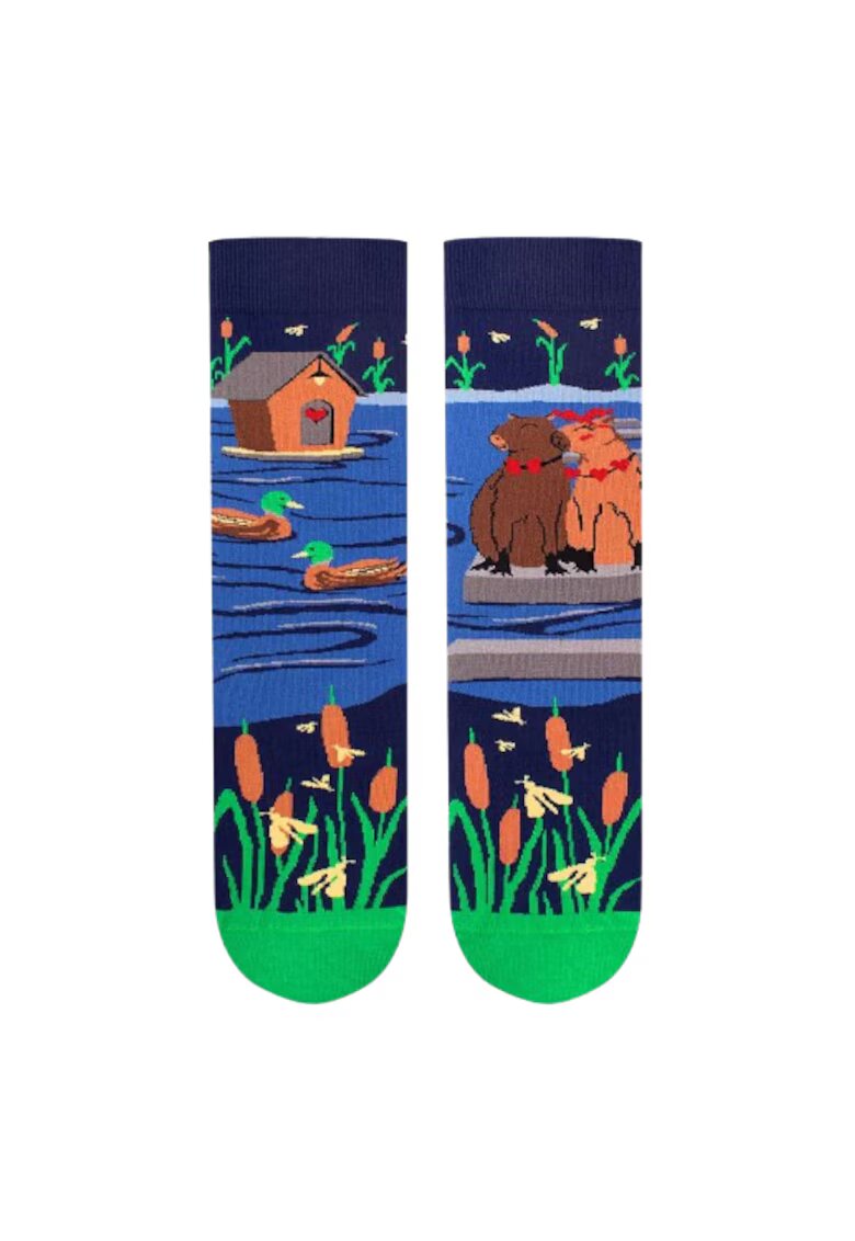 Pirin Hill Sosete din bumbac organic Arty Socks Capybara Indragostita Albastru inchis