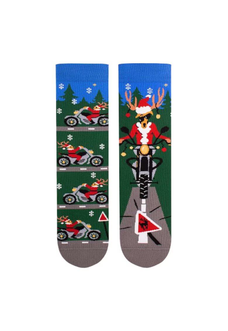 Pirin Hill Sosete din bumbac organic de Craciun Arty Socks Cerb Motociclist Verde inchis