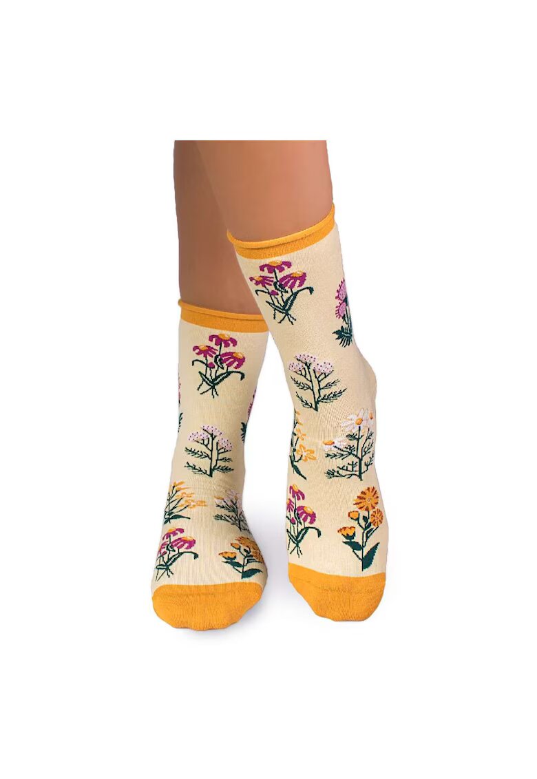 Pirin Hill Sosete Fine din Bumbac organic cu model floral Galben
