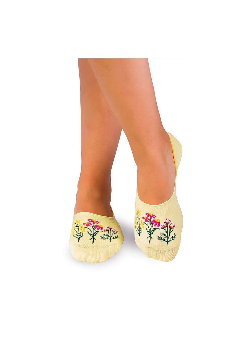 Pirin Hill Sosete tip talpici din bumbac - model floral - Galben