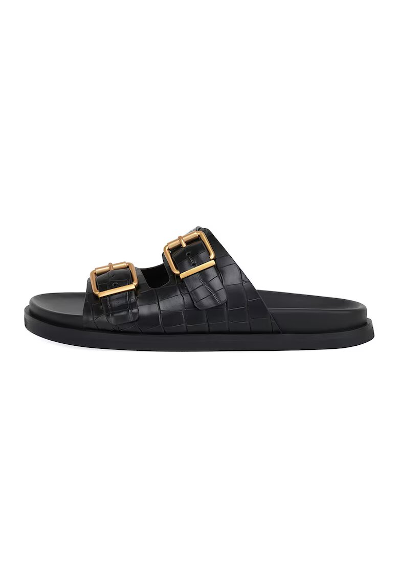 Potamy Papuci din piele cu aspect de piele de crocodil - Negru