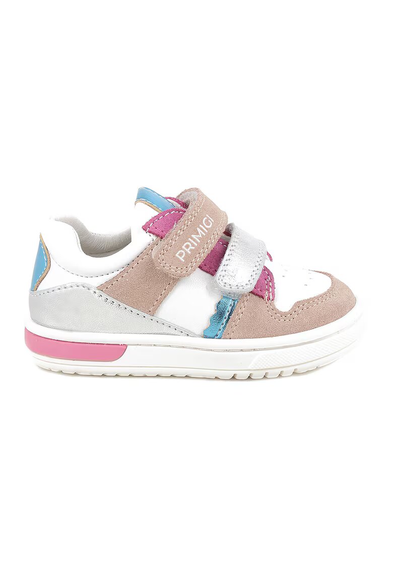 Primigi Pantofi sport cu garnituri din piele si segment dublu cu inchidere velcro - Alb/Roz/Albastru deschis