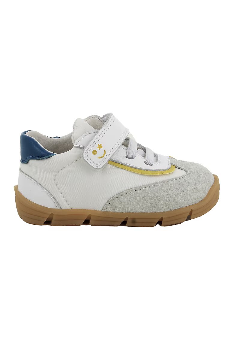 Primigi Pantofi sport cu inchidere velcro si garnituri din piele intoarsa - Alb murdar/Bleumarin/Galben mustar