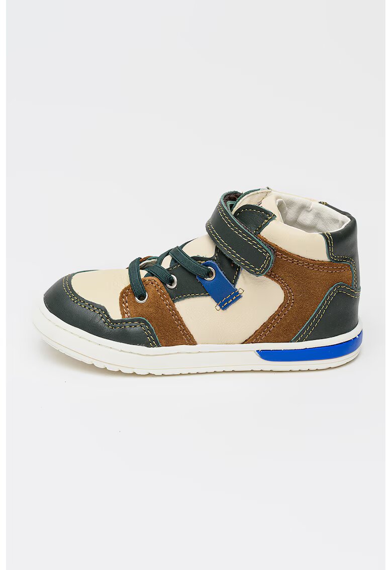Primigi Pantofi sport cu model colorblock si insertii din piele intoarsa - Maro/Verde inchis/Alb murdar