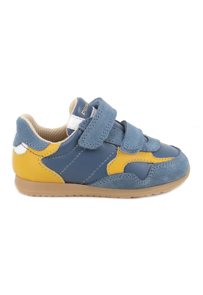 Primigi Pantofi sport din piele intoarsa cu inchidere velcro - Albastru prafuit/Galben sofran