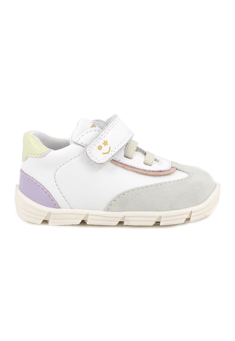 Primigi Pantofi sport din piele si piele intoarsa cu inchidere velcro - Alb/Violet/Galben pal