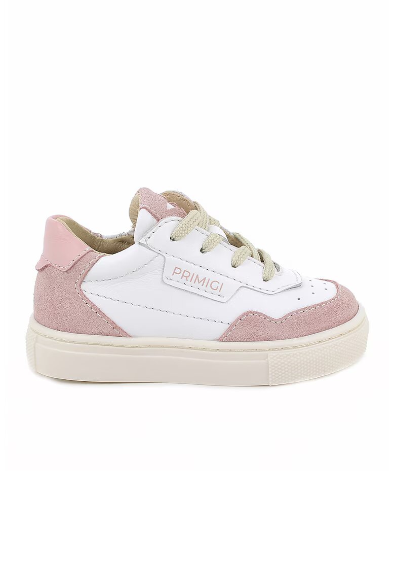 Primigi Pantofi sport low-cut din piele si piele intoarsa - Alb/Roz prafuit