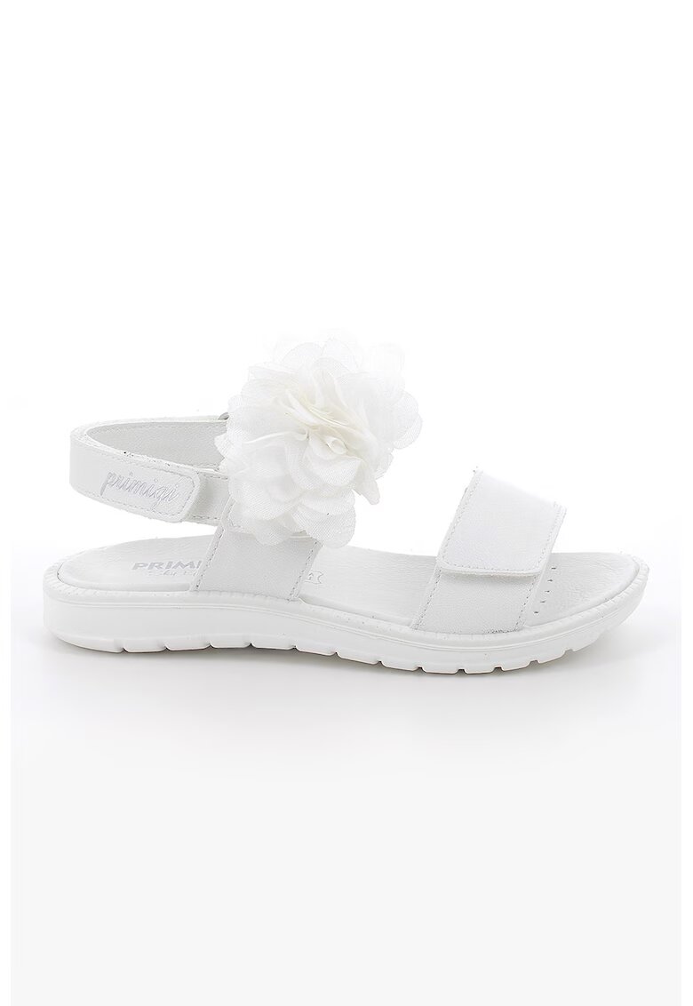 Primigi Sandale cu inchidere velcro si floare din tul - Alb optic
