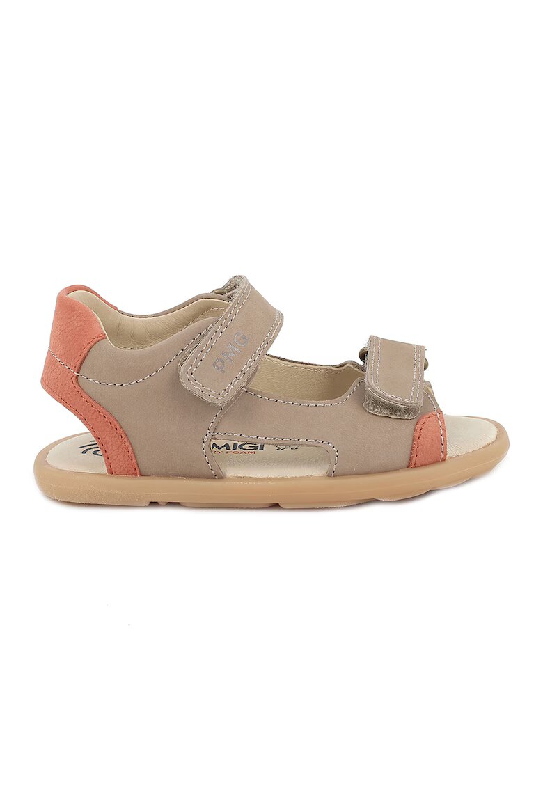 Primigi Sandale din piele intoarsa cu inchidere velcro - Maro nisip/Rosu stins