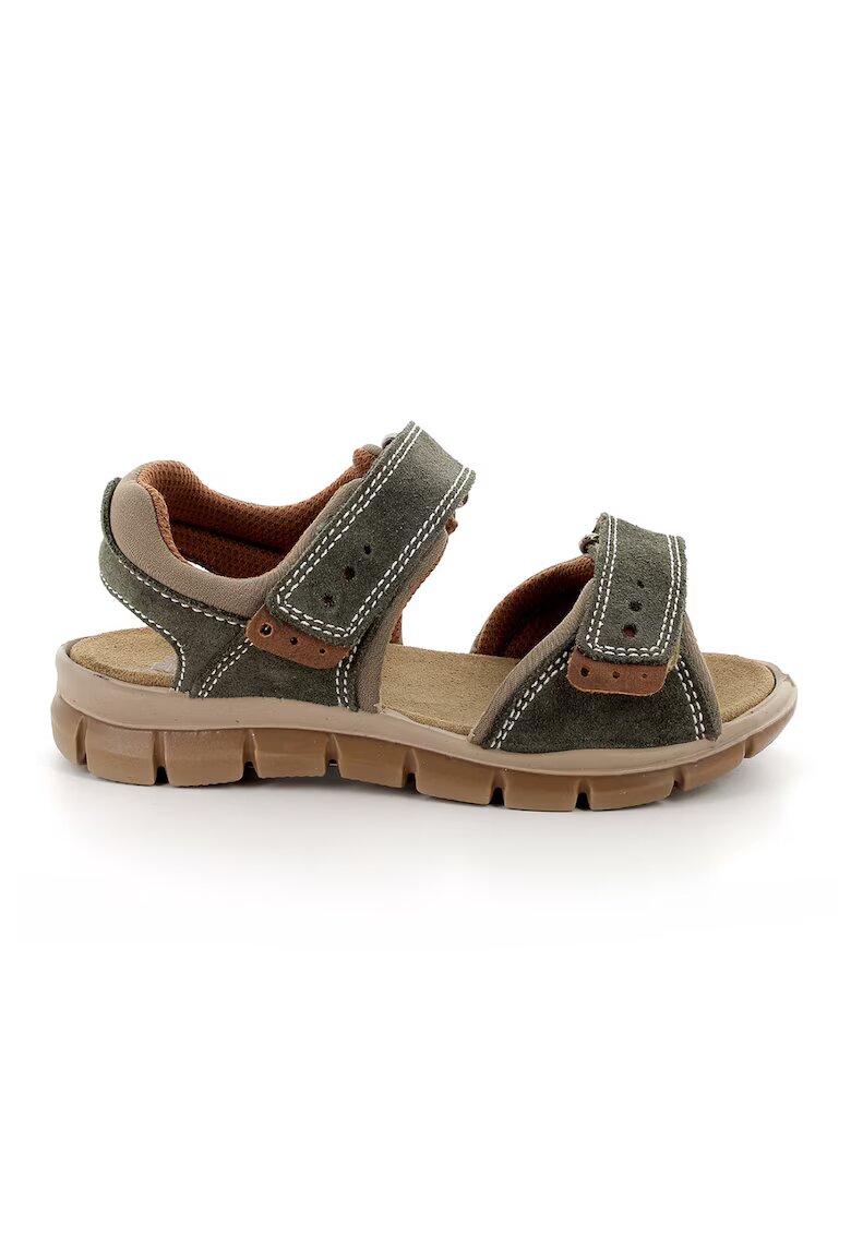 Primigi Sandale din piele intoarsa si material textil cu inchidere velcro - Maro taupe deschis/Kaki inchis