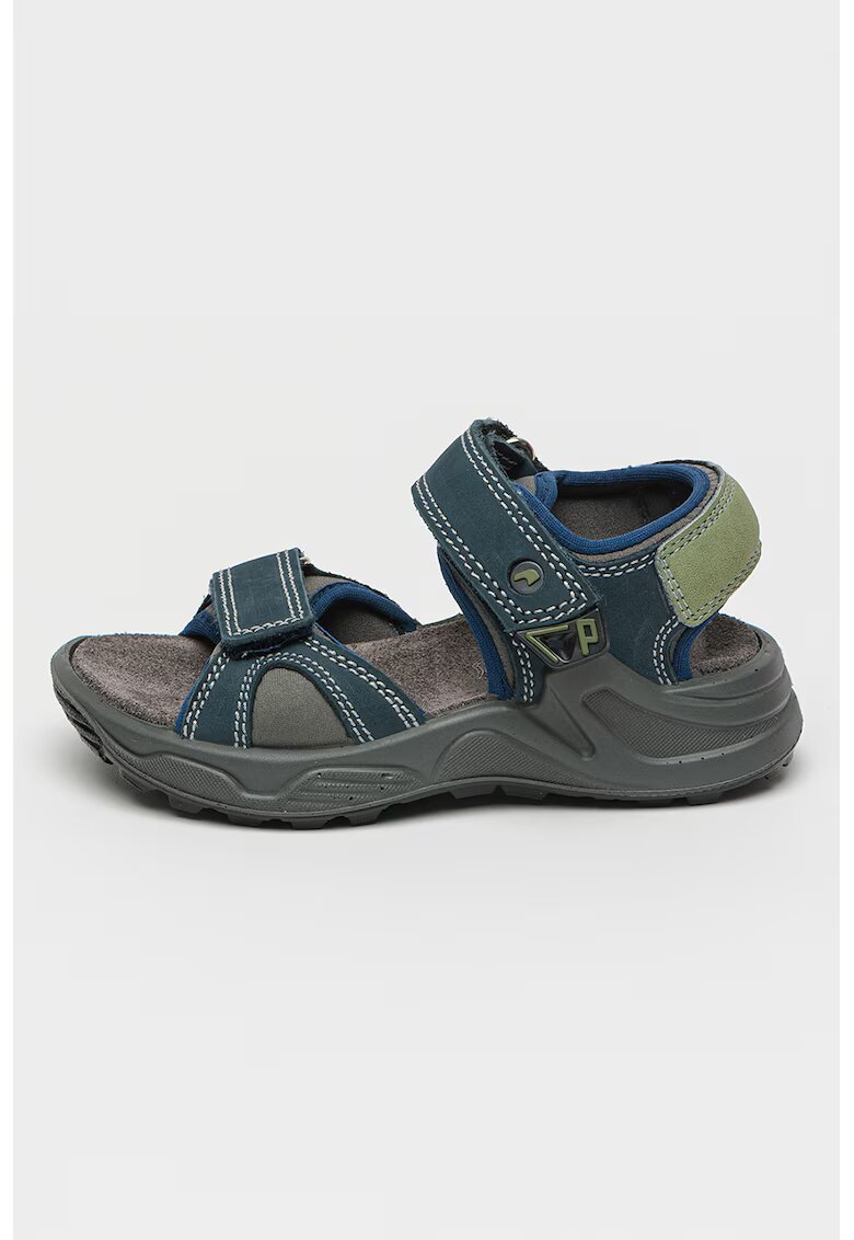 Primigi Sandale din piele nabuc cu velcro - Gri/Bleumarin