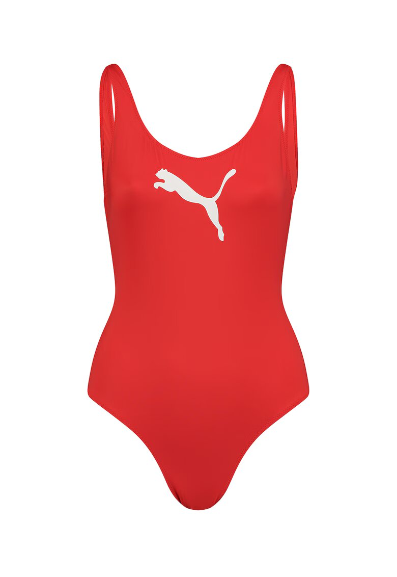 Puma Costum de baie intreg cu decolteu in U pe partea din spate - Alb/Portocaliu mandarina
