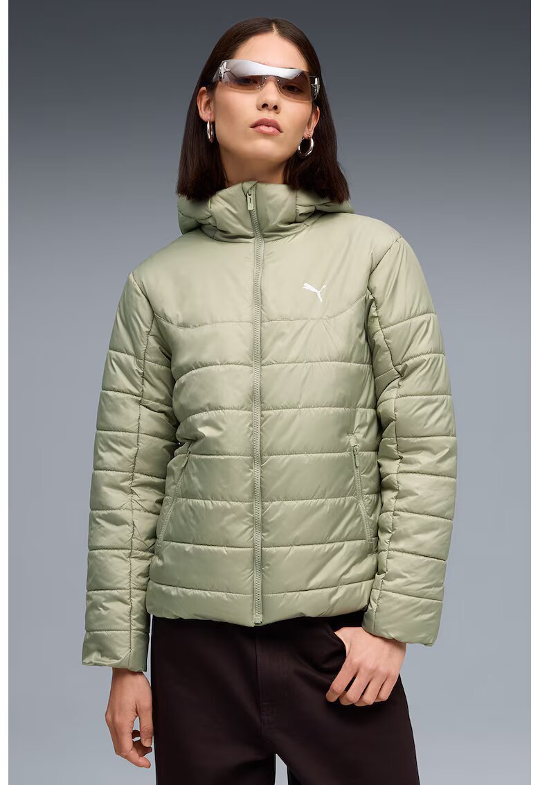 Puma Jacheta matlasata cu logo si gluga - Verde pal