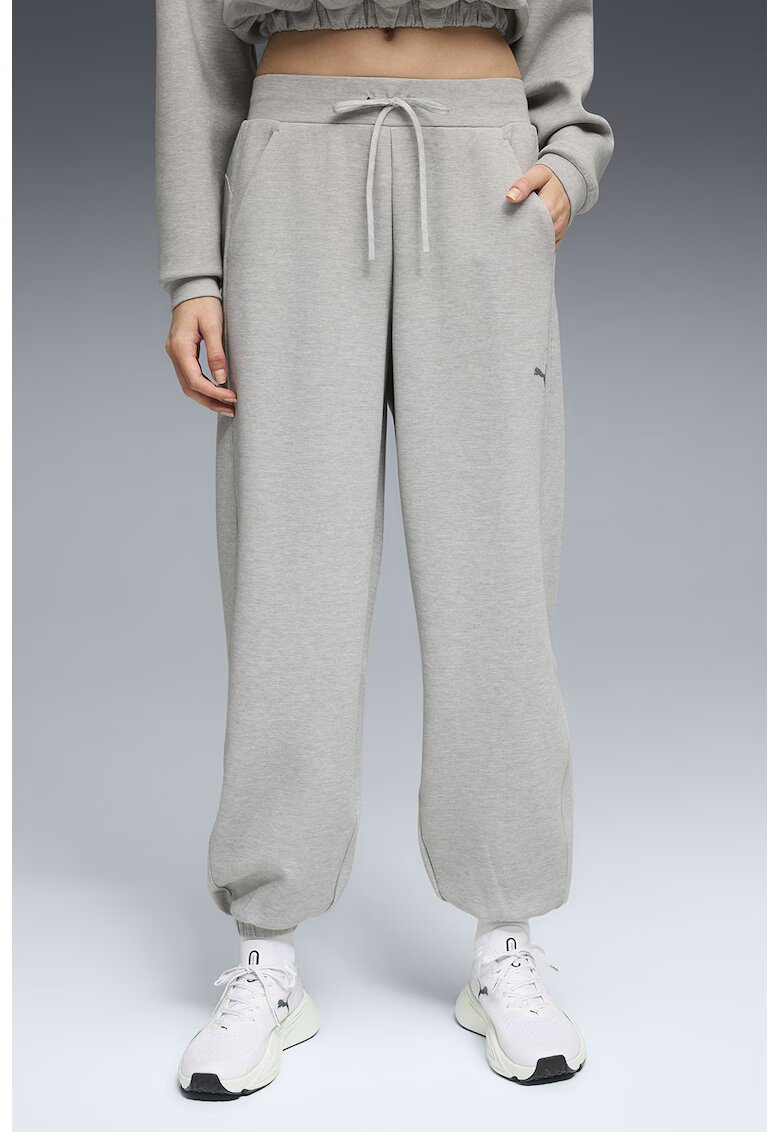Puma Pantaloni de trening relaxed-fit cu snur - Gri deschis