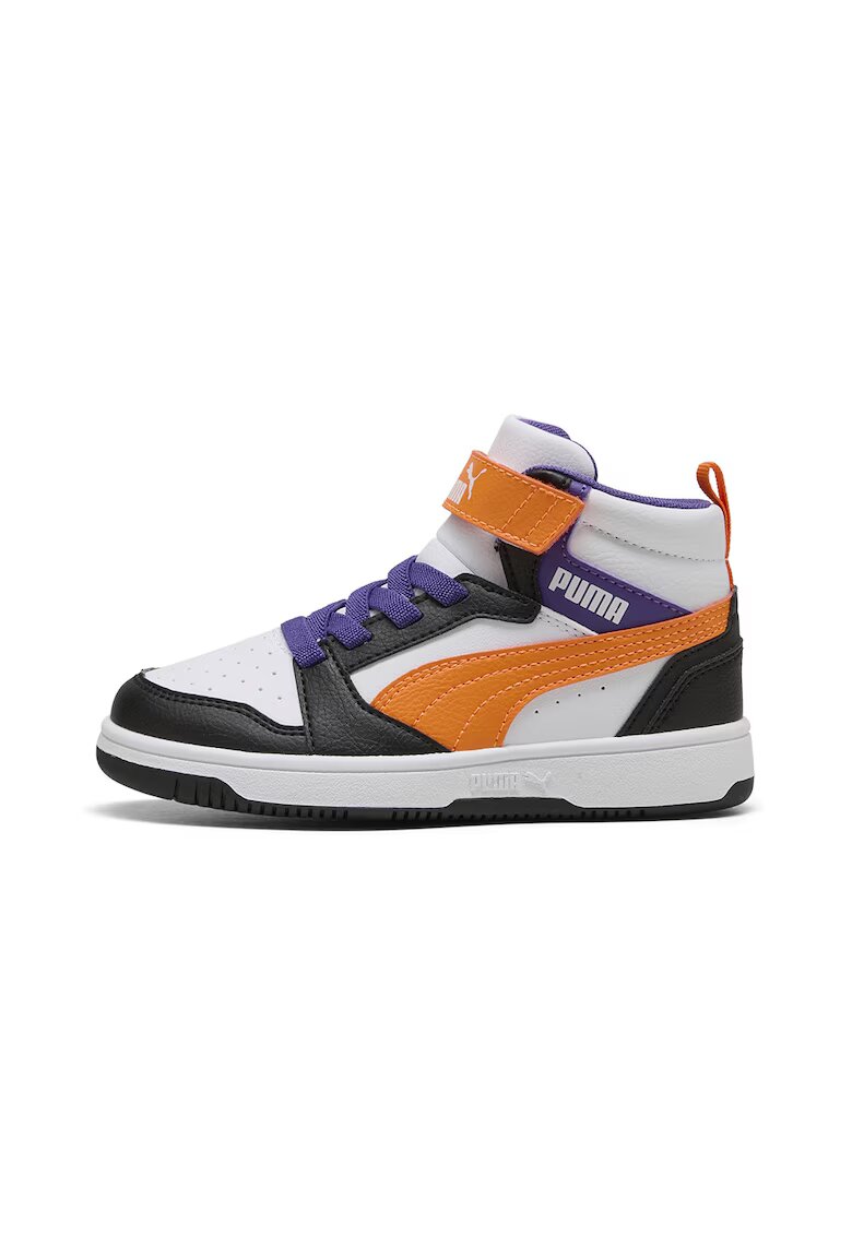 Puma Pantofi sport mid-cut cu velcro Rebound V6 - Alb/Portocaliu mandarina/Albastru indigo