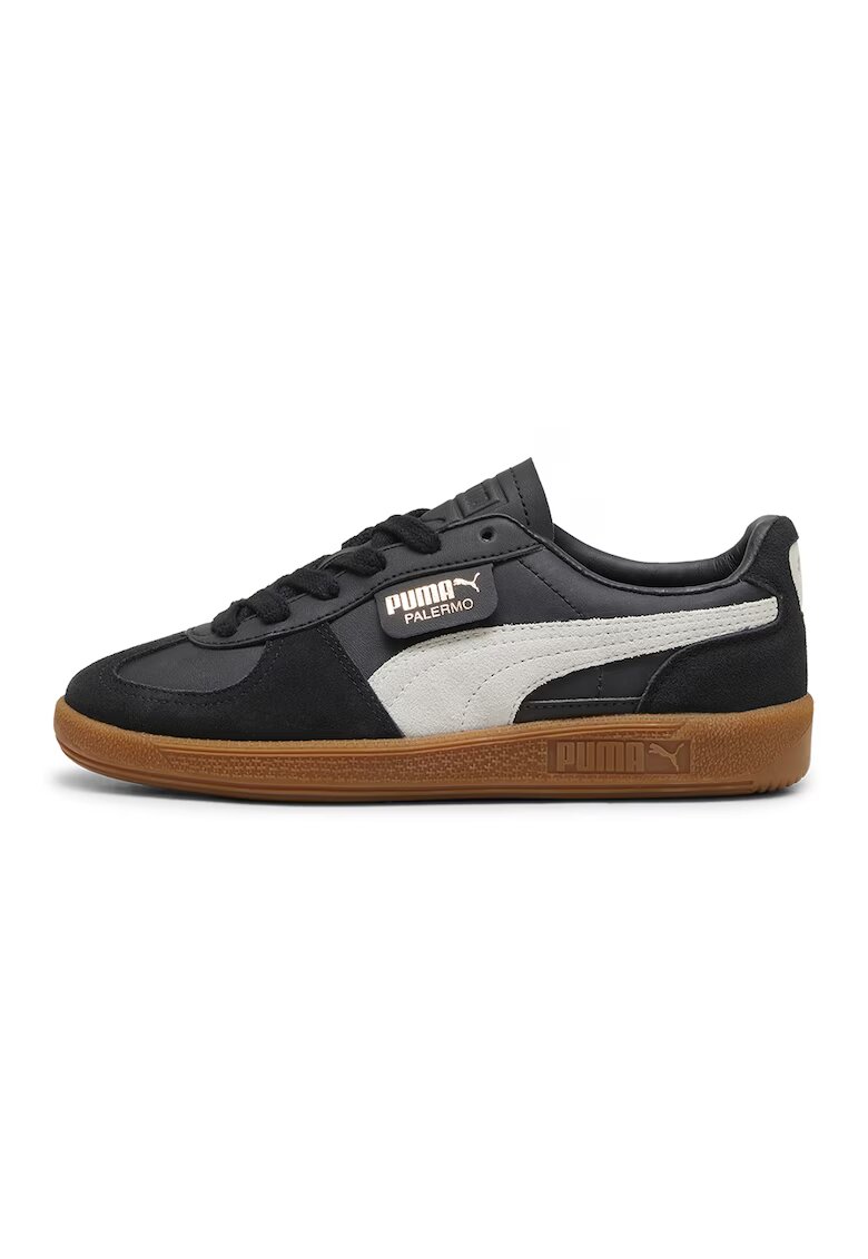 Puma Pantofi sport Palermo de piele intoarsa si ecologica - Alb/Negru