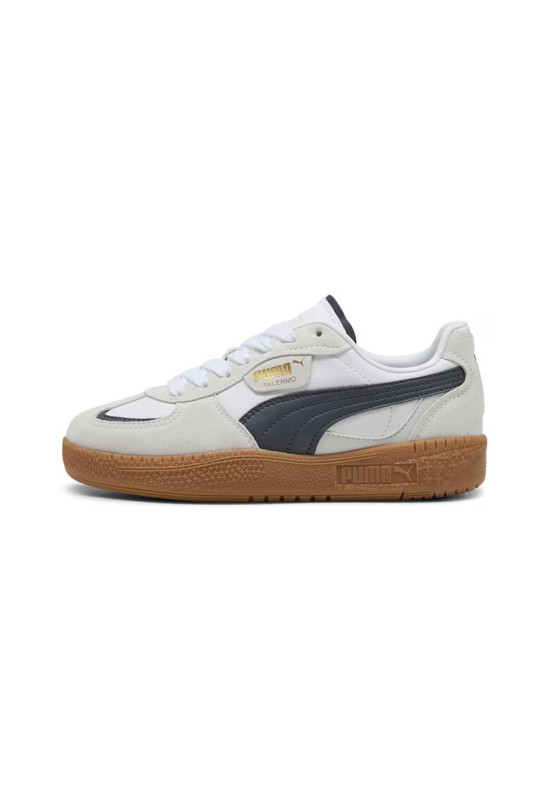 Puma Pantofi sport Palermo de piele si piele intoarsa - Alb/Negru/Gri deschis