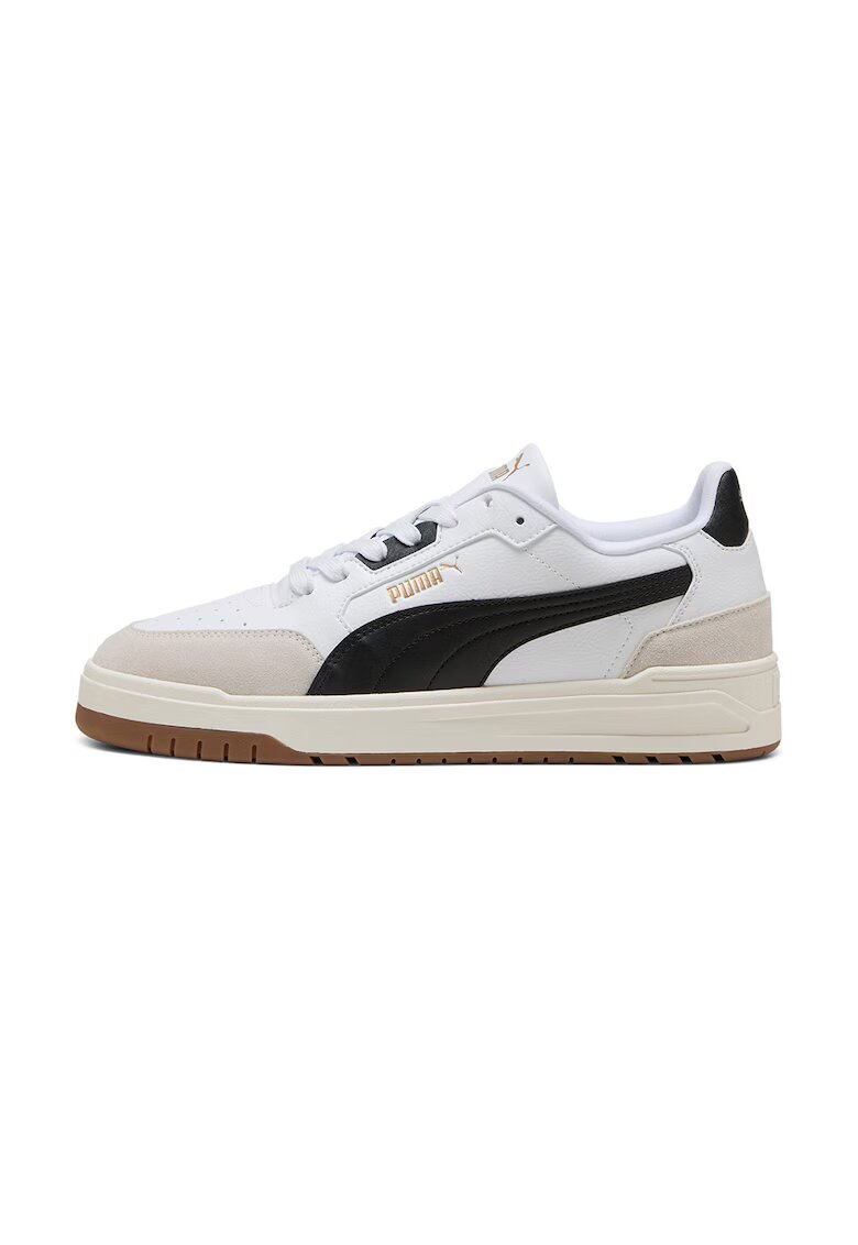 Puma Pantofi sport Shuffle Dowtown cu detalii din piele intoarsa si model unisex - Alb/Negru/Grej