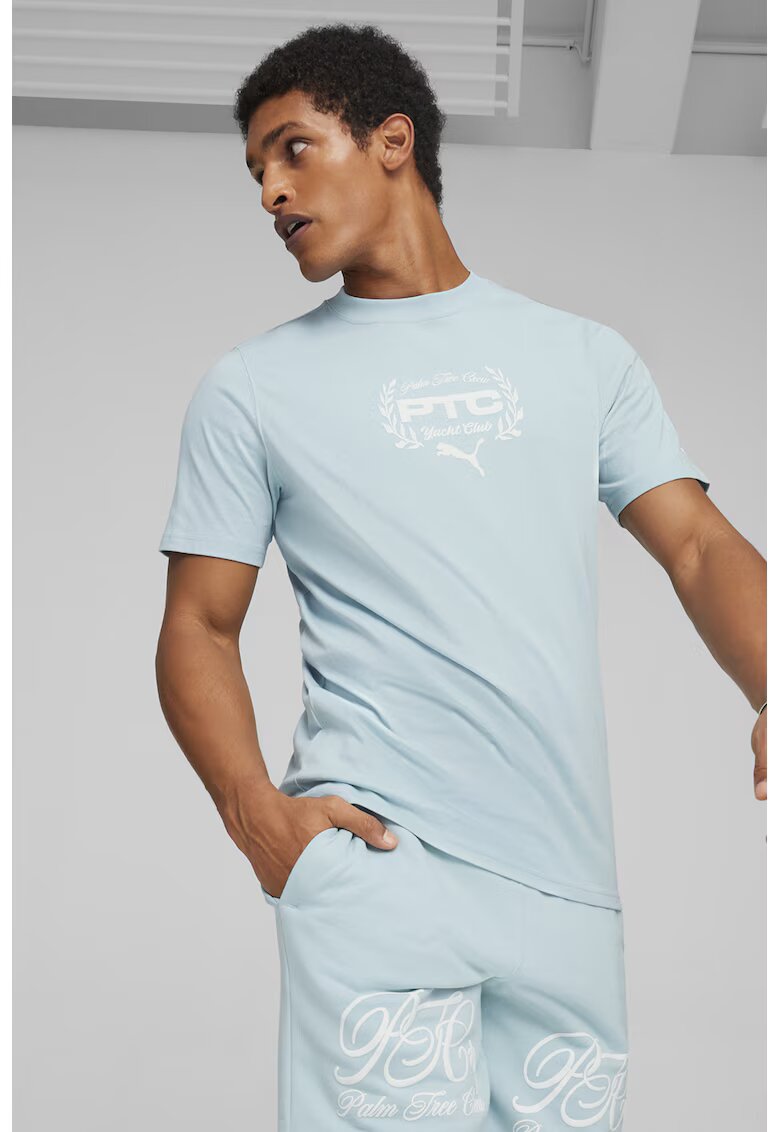 Puma Tricou cu decolteu la baza gatului si imprimeu - Albastru glaciar