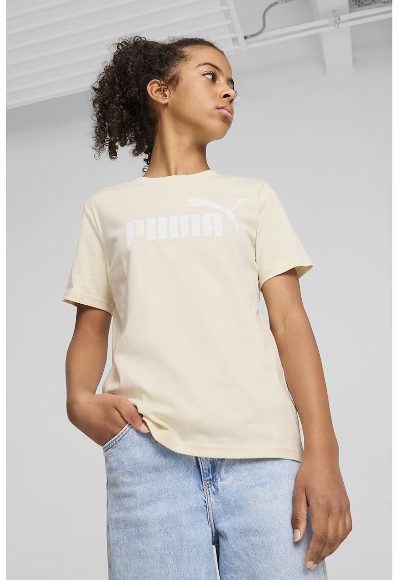 Puma Tricou cu decolteu la baza gatului si imprimeu logo - Alb/Crem