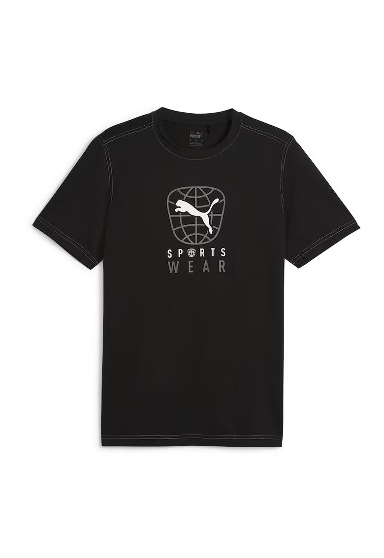 Puma Tricou cu decolteu la baza gatului si imprimeu logo - Negru