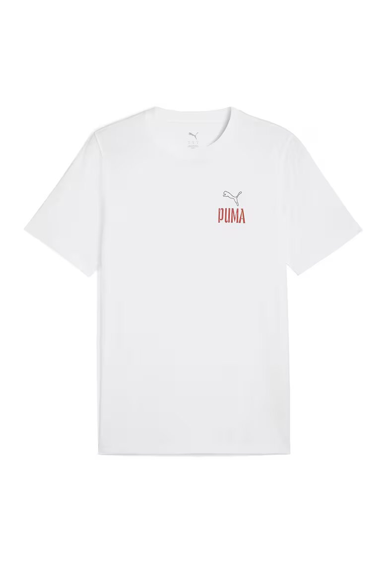 Puma Tricou cu decolteu la baza gatului si imprimeu text - Alb/Negru