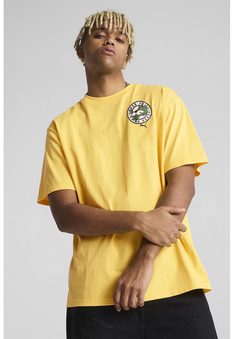 Puma Tricou cu imprimeu logo pe partea din spate - Verde/Galben