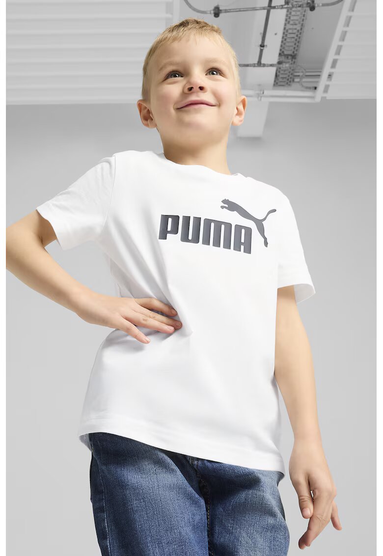 Puma Tricou cu imprimeu logo si decolteu la baza gatului - Alb/Negru stins