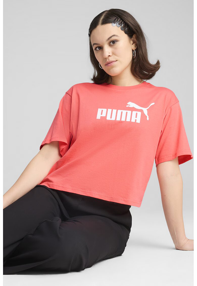 Puma Tricou cu imprimeu logo si maneci cazute - Alb/Coral