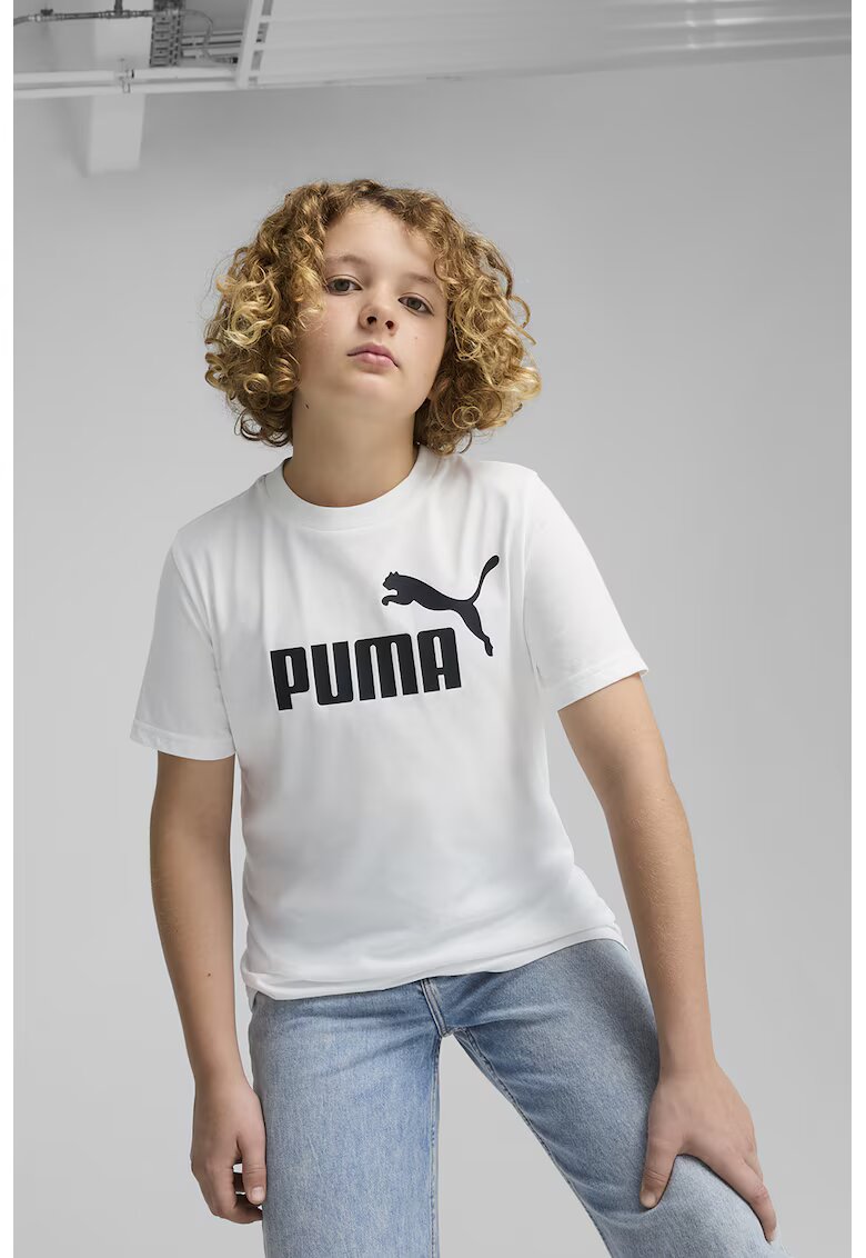 Puma Tricou de bumbac cu decolteu la baza gatului si logo ESS No 1 - Alb/Negru stins