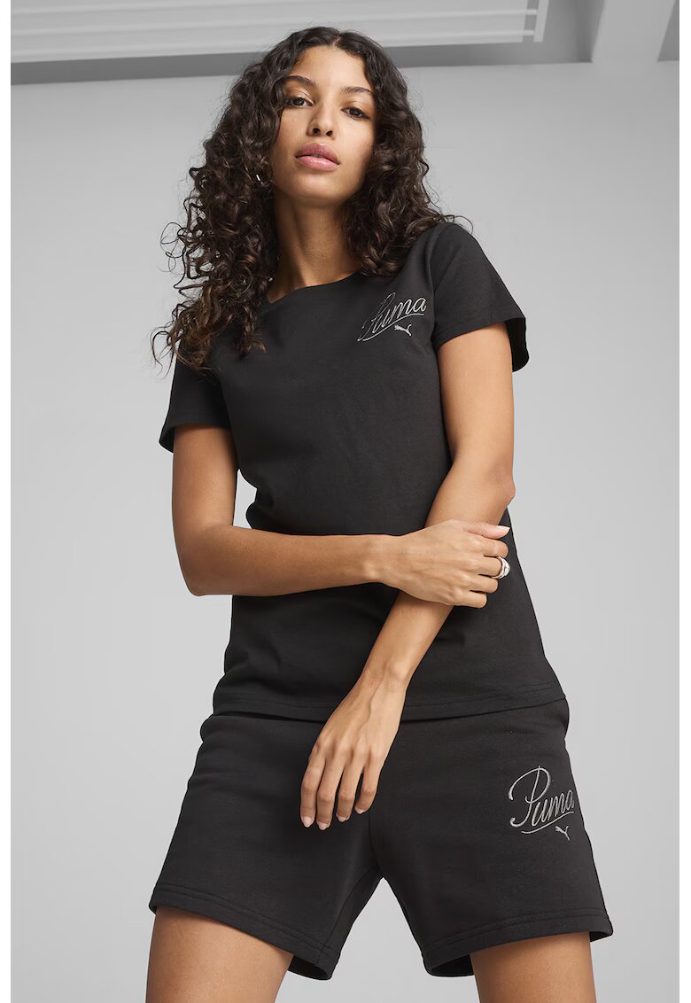 Puma Tricou din bumbac cu broderie logo - Negru