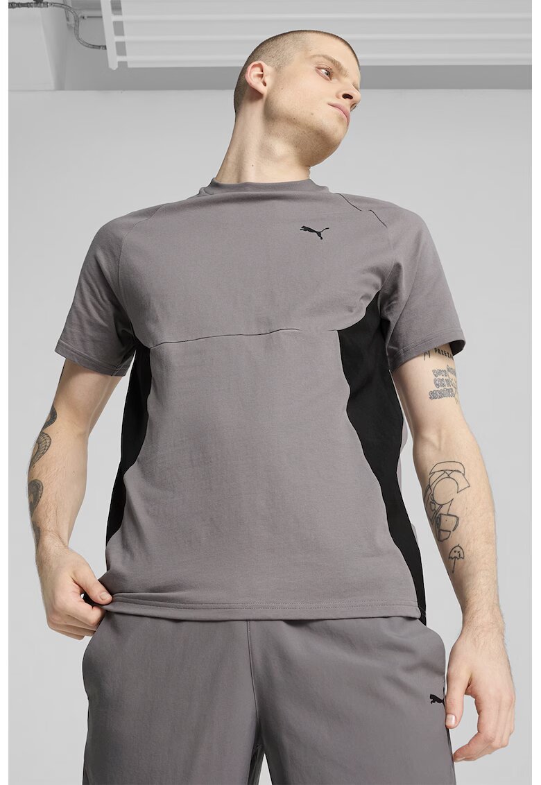 Puma Tricou lejer din bumbac cu decolteu la baza gatului - Gri carbune