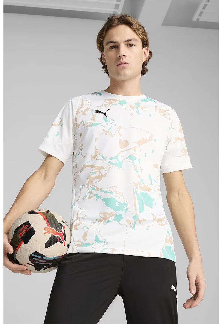 Puma Tricou pentru fotbal Marbled - Maro taupe/Alb optic/Verde menta