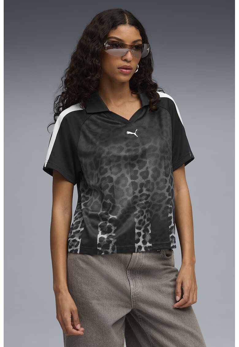 Puma Tricou polo cu animal print Leo Luxe - Alb/Negru