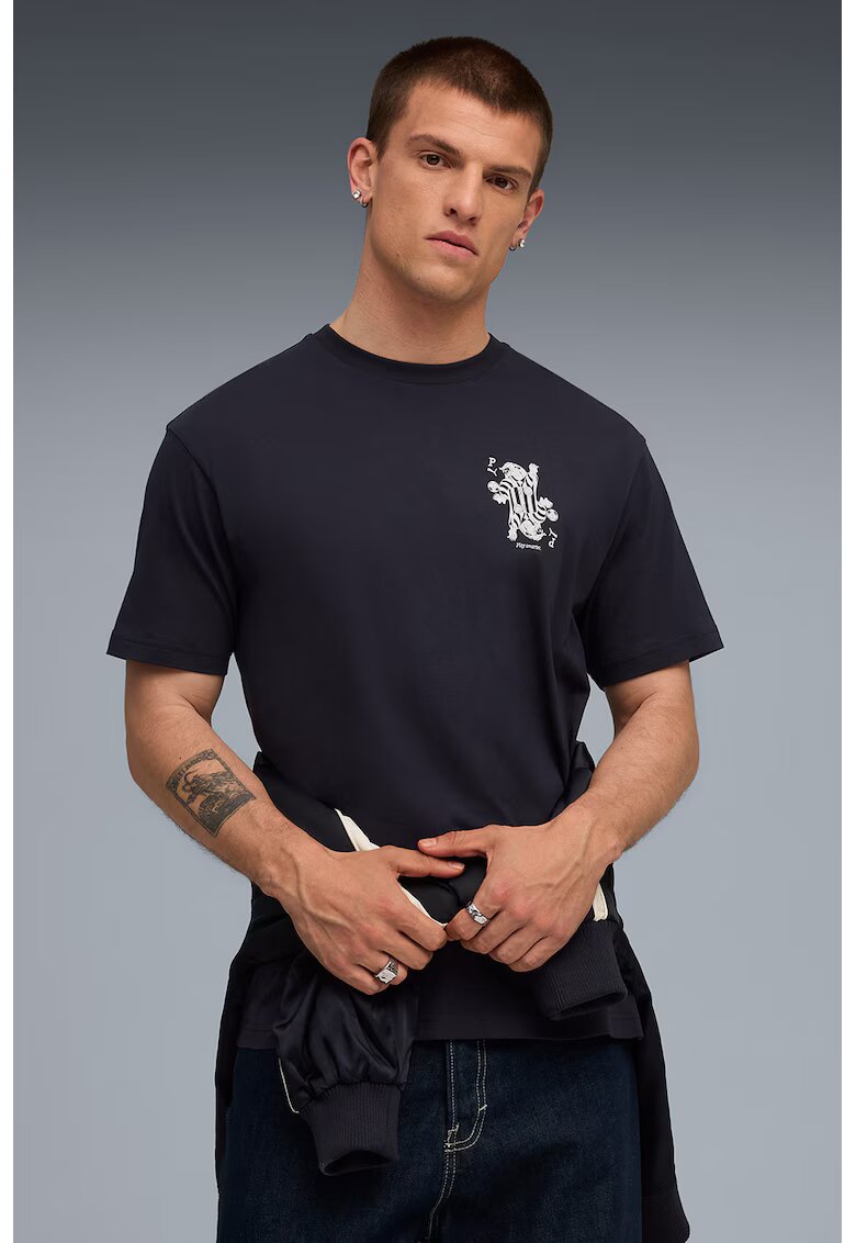 Puma Tricou relaxed fit cu imprimeu pe partea din spate - Albastru ultramarin/Alb murdar