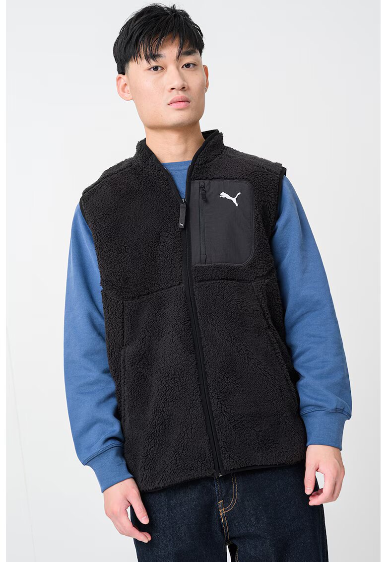 Puma Vesta din fleece cu buzunar pe piept si logo - Negru